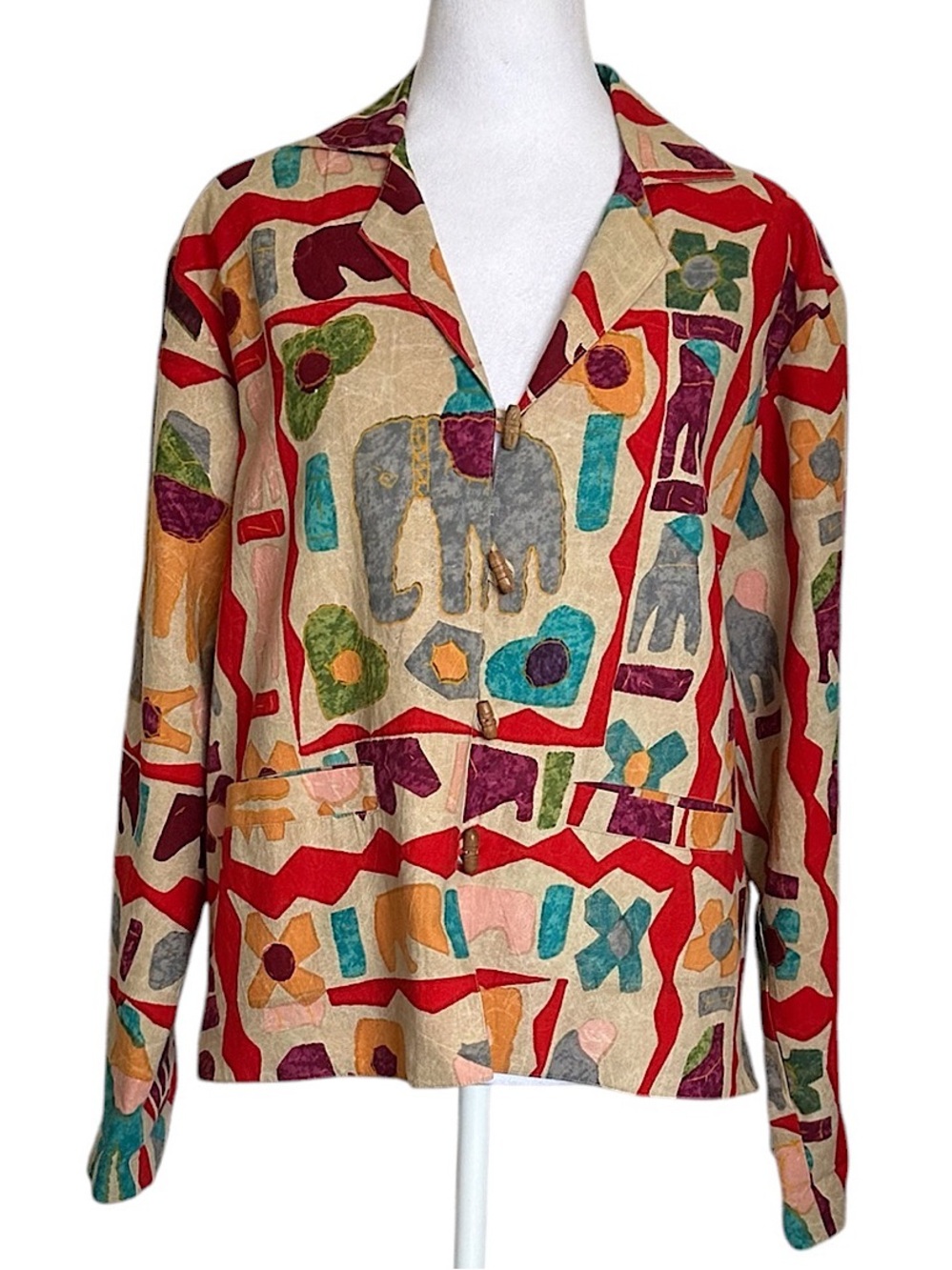 New Identity Blazer Jacket Primitive Abstract Animal Art India Cotton Boho Sz M